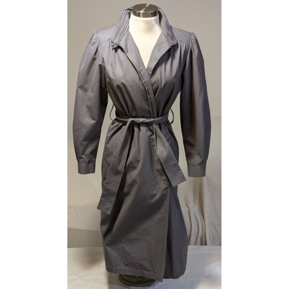 Vintage 80s LONDON FOG USA Size 4 Petite Gray Trench Coat Overcoat